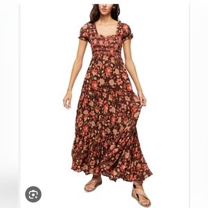 Free People Getaway Floral Maxi Dress Black Combo NWT S Beautiful